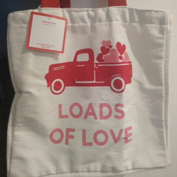 Mabelle reuseable canvas tote red truck Hearts - Picture 3 of 5